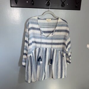Lightweight Blue Stripe Top with Tassel Ties